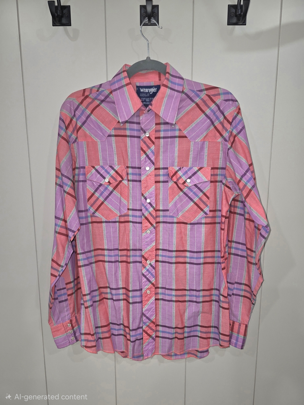 Wrangler Pink and Purple Western Button-Up Shirt Extra Long Tails Cowboy Cut